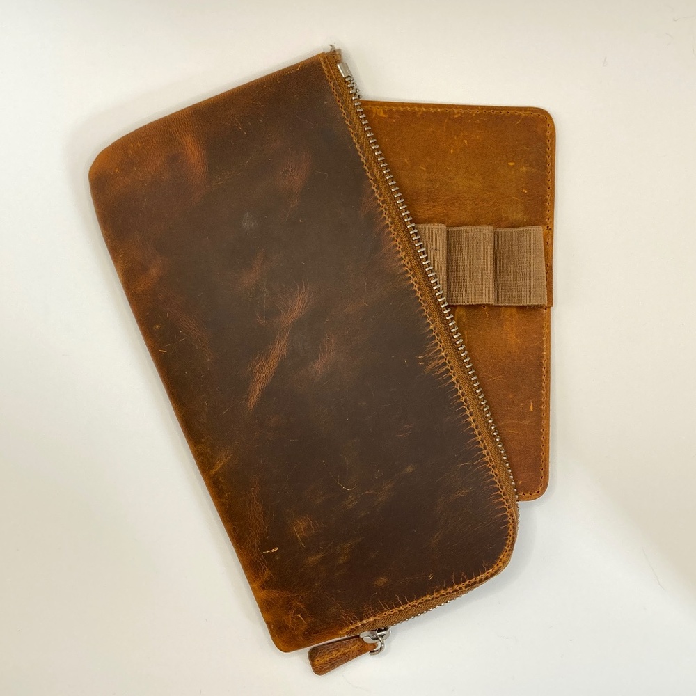 Galen Leather Slip-N-Zip 4 Slots Zippered Pen Pouch - Crazy Horse Brown